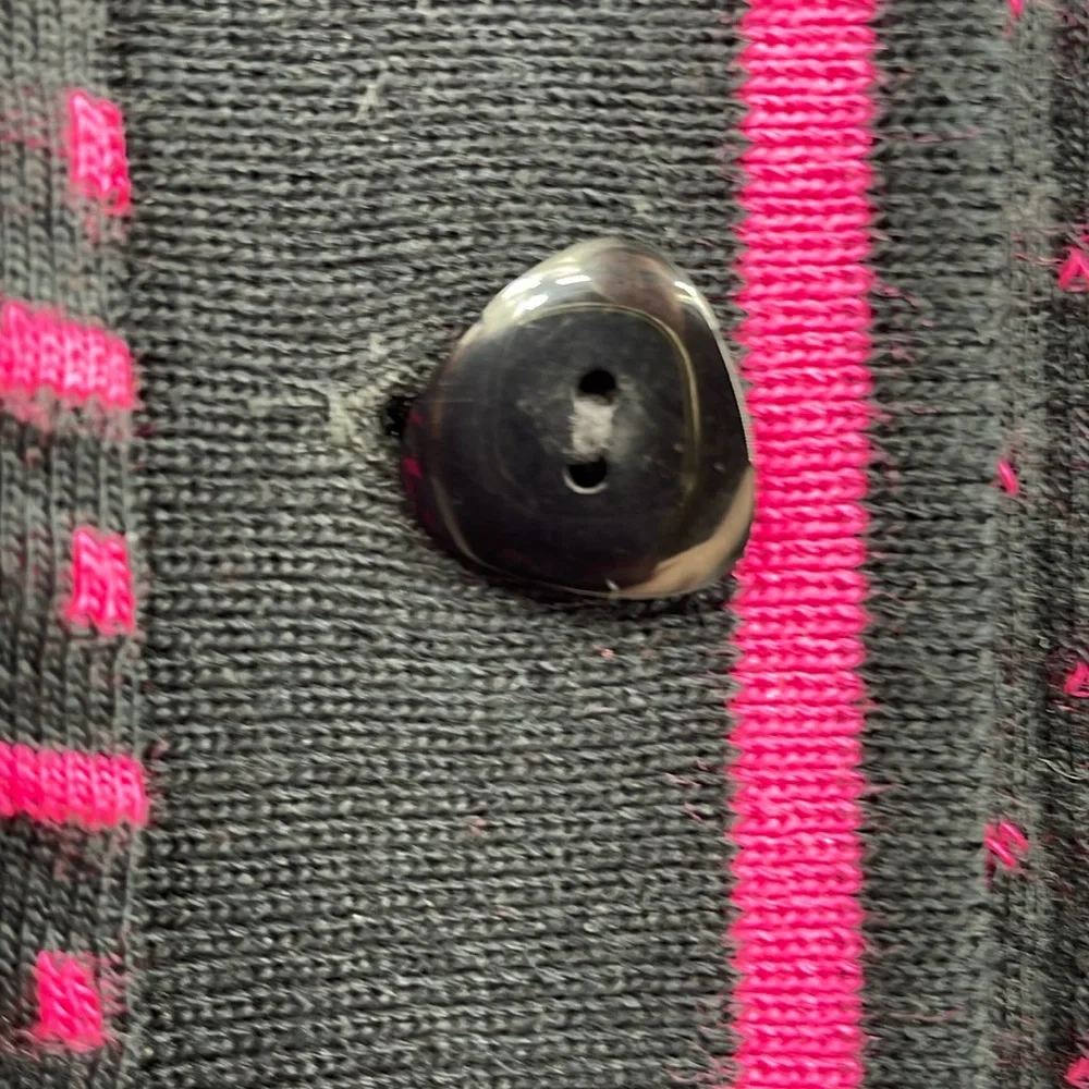 Vintage Gitano Black & Hot Pink dot dash Geometric Knit Cardigan Size Small
